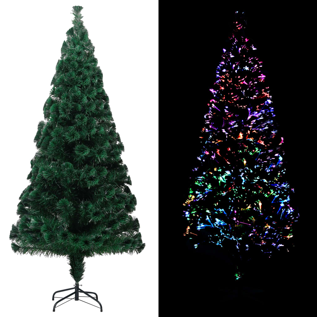 vidaXL Árvore de Natal artificial com suporte 240 cm fibra ótica verde