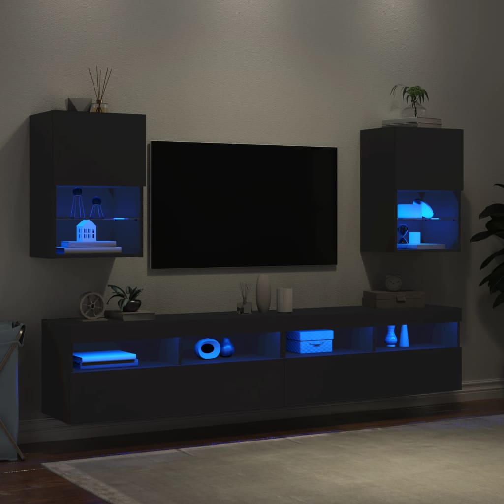 vidaXL Móveis de TV com luzes LED 2 pcs 40,5x30x60 cm preto