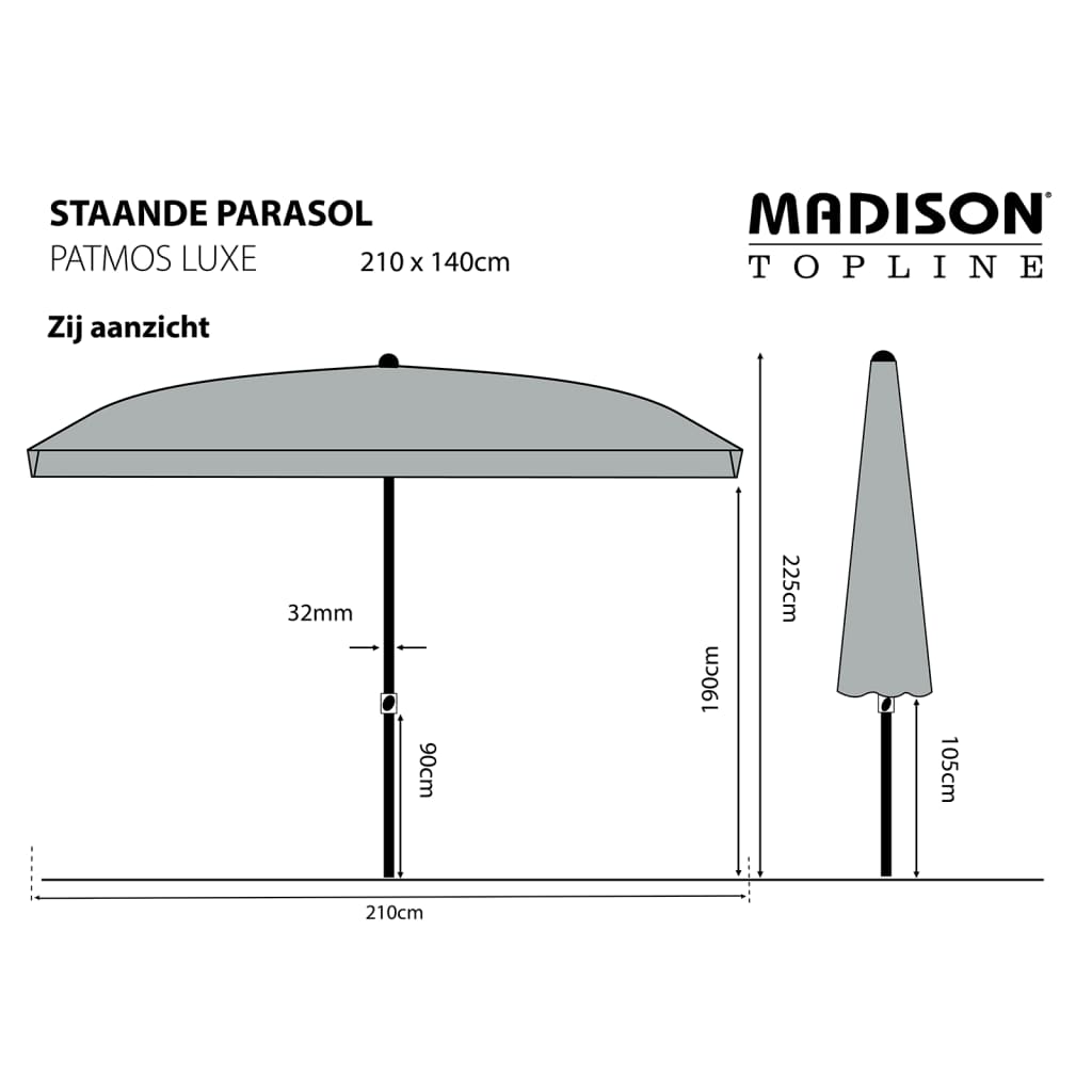 Madison Guarda-sol Patmos Luxe retangular 210x140cm cinza-acastanhado