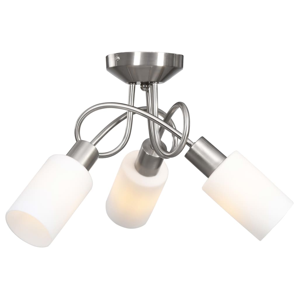 vidaXL Candeeiro teto c/ abajures cilíndricos cerâmica 3 lâmpadas E14
