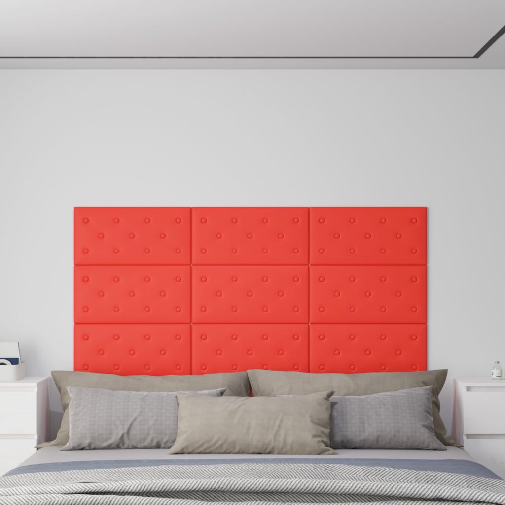 vidaXL Painel parede 12 pcs 60x30 cm couro artificial 2,16 m² vermelho