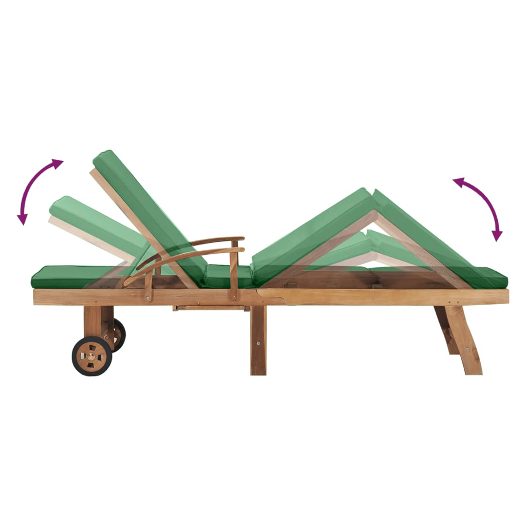 vidaXL Espreguiçadeira com almofadão madeira teca maciça verde