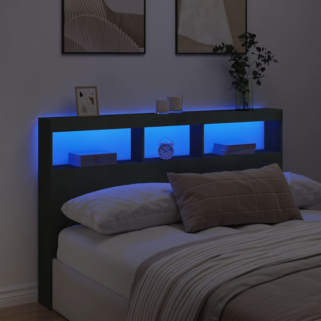 vidaXL Armário de cabeceira com luzes LED 160x17x102 cm preto