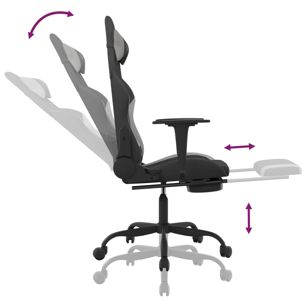 vidaxL Cadeira gaming com apoio de pés tecido preto e cinzento-claro
