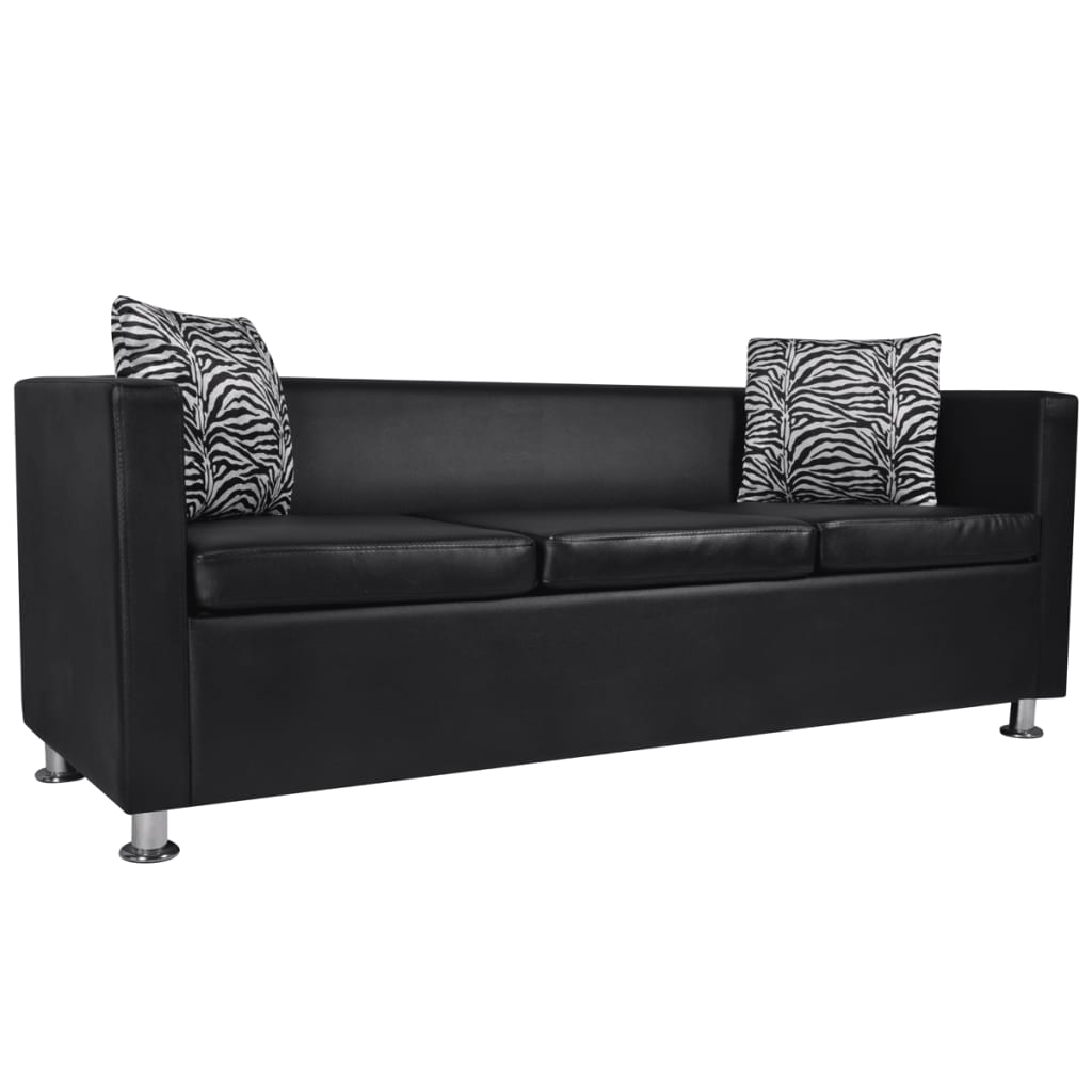 vidaXL Conjunto de sofás de 2 e 3 lugares couro artificial preto