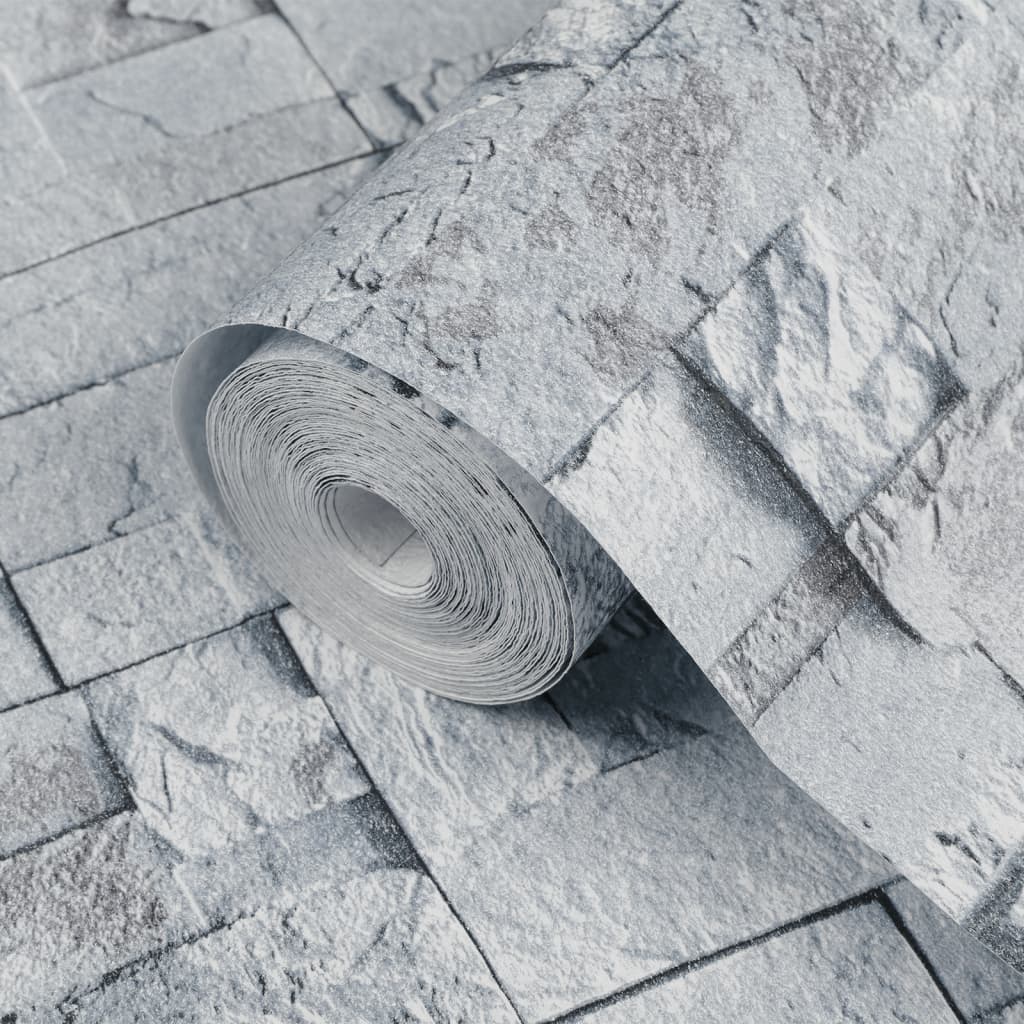 vidaXL Papel de parede 3D com aspeto de pedra cinzento-claro