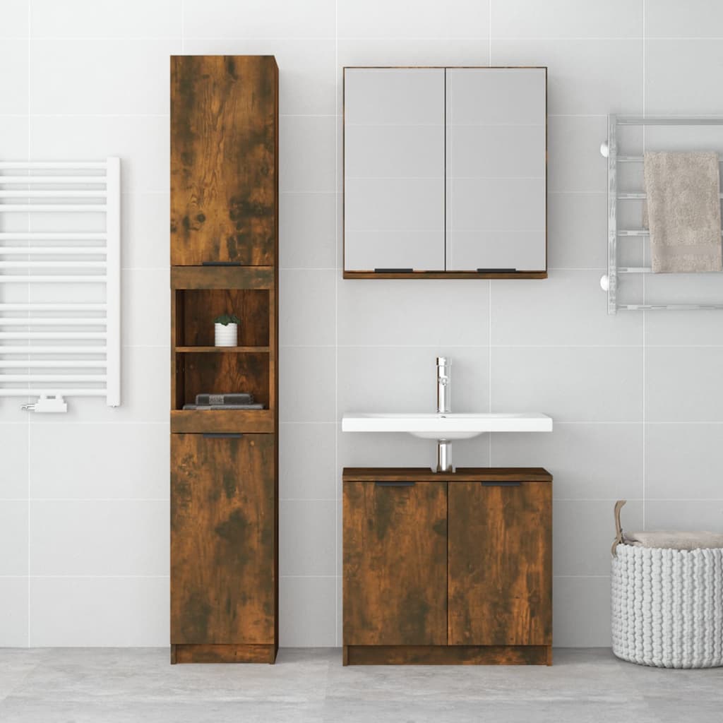 vidaXL 3 pcs conjunto móveis WC derivados de madeira carvalho fumado