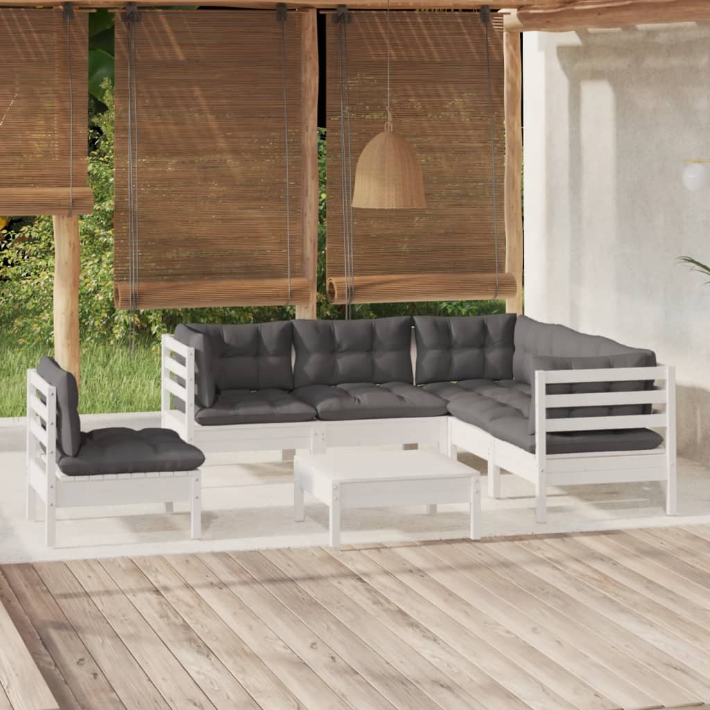 vidaXL 6 pcs conjunto lounge de jardim c/ almofadões pinho branco