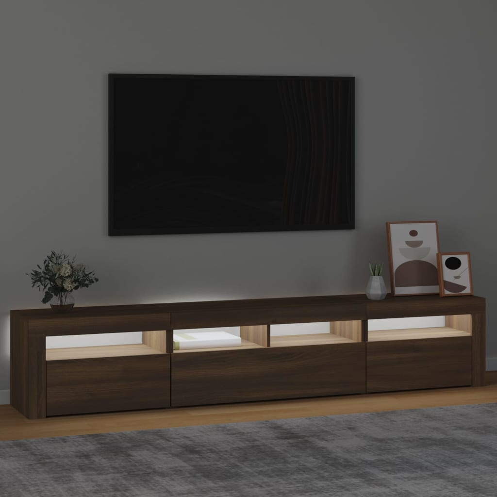 vidaXL Móvel de TV com luzes LED 210x35x40 cm cor carvalho castanho