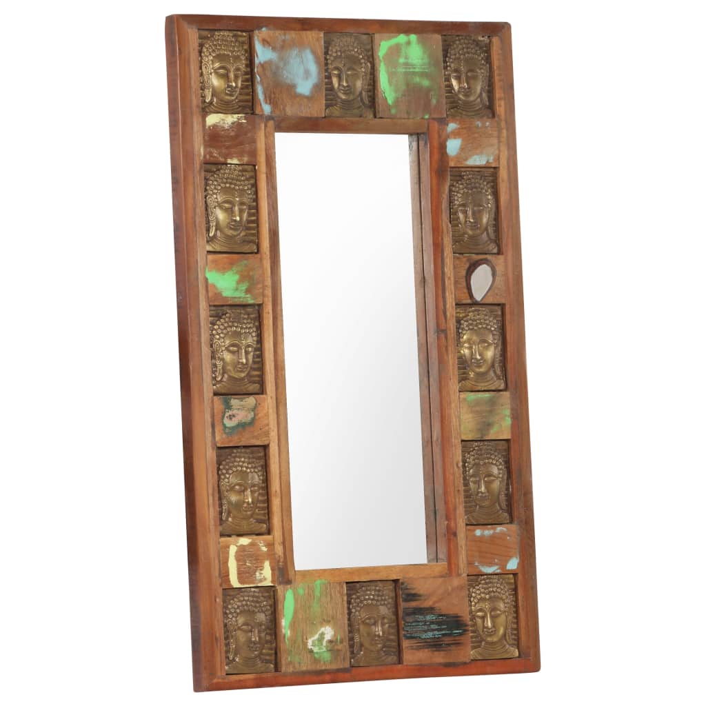 vidaXL Espelho com budas 50x80 cm madeira recuperada maciça