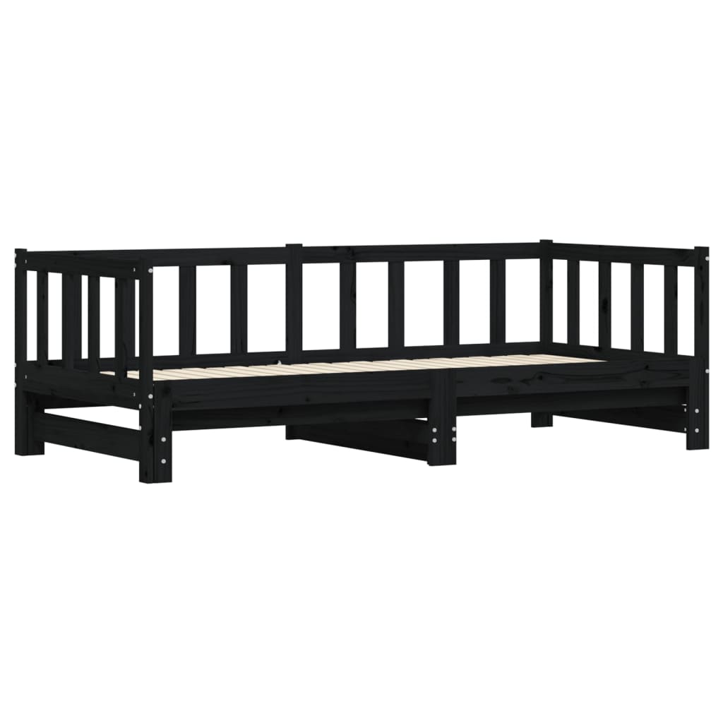 vidaXL Sofá-cama com gavetão 80x200 cm madeira de pinho maciça preto