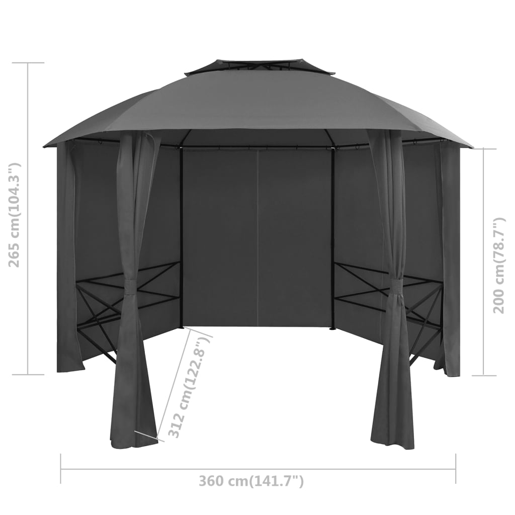 vidaXL Tenda de jardim com cortinas hexagonal 360x265 cm