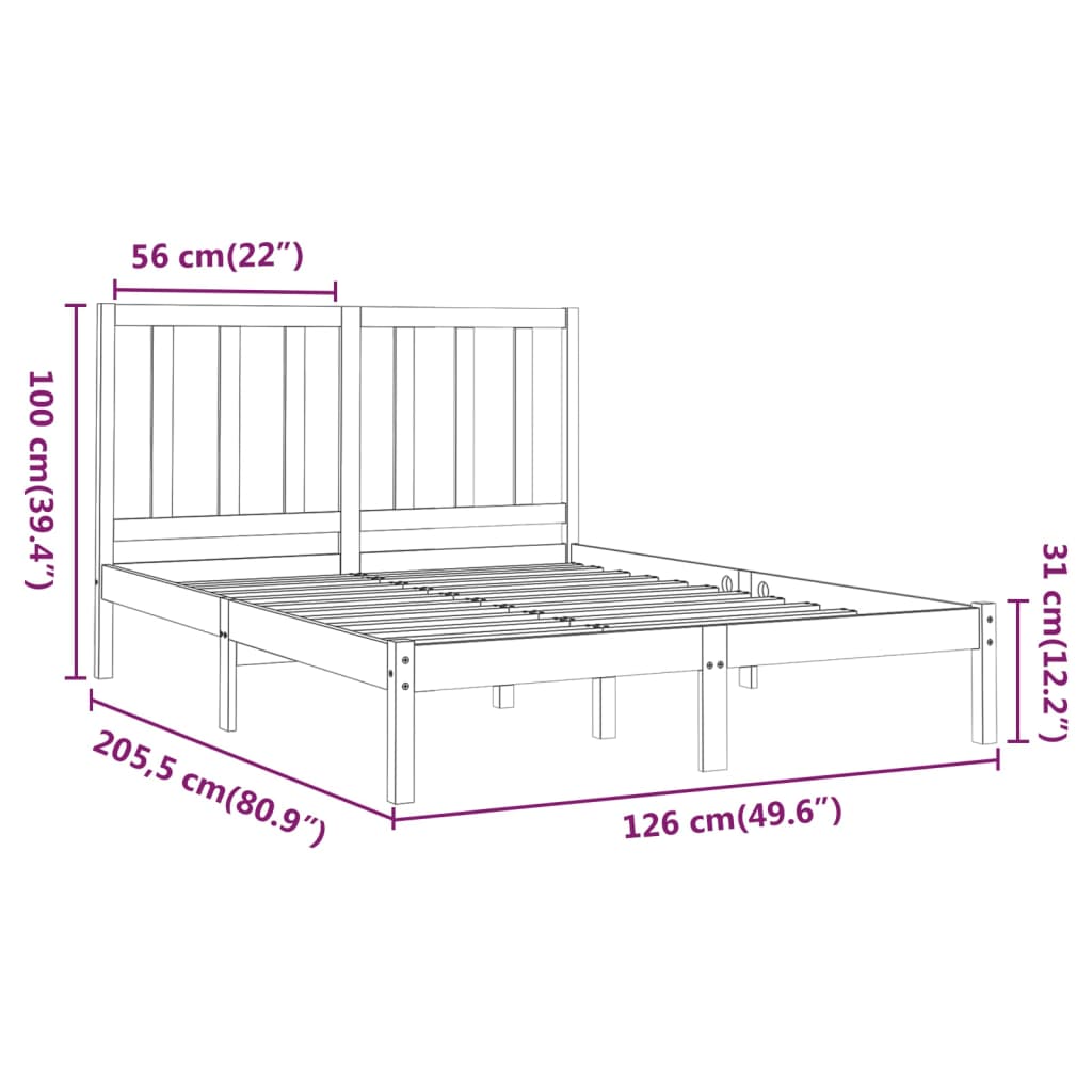 vidaXL Estrutura de cama 120x200 cm madeira maciça cinzento