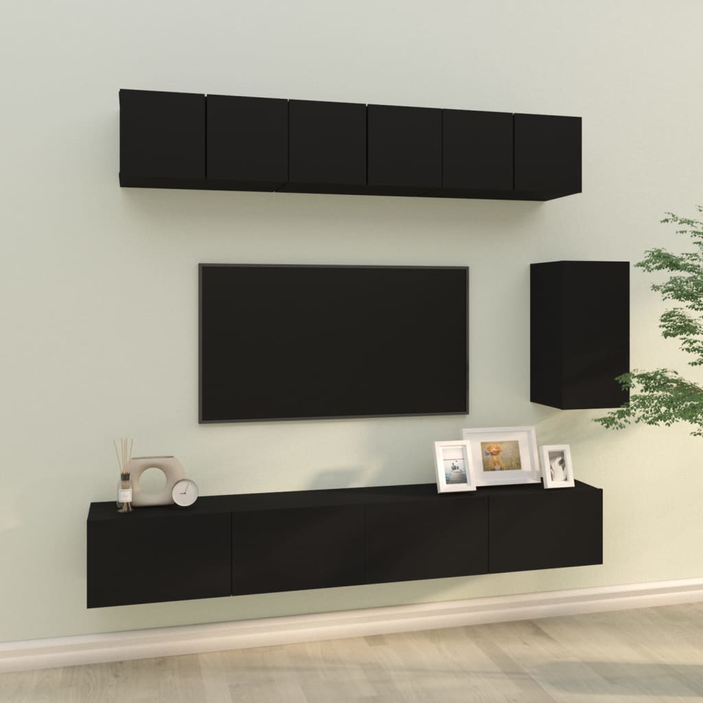 vidaXL 6 pcs conjunto de móveis de TV derivados de madeira preto