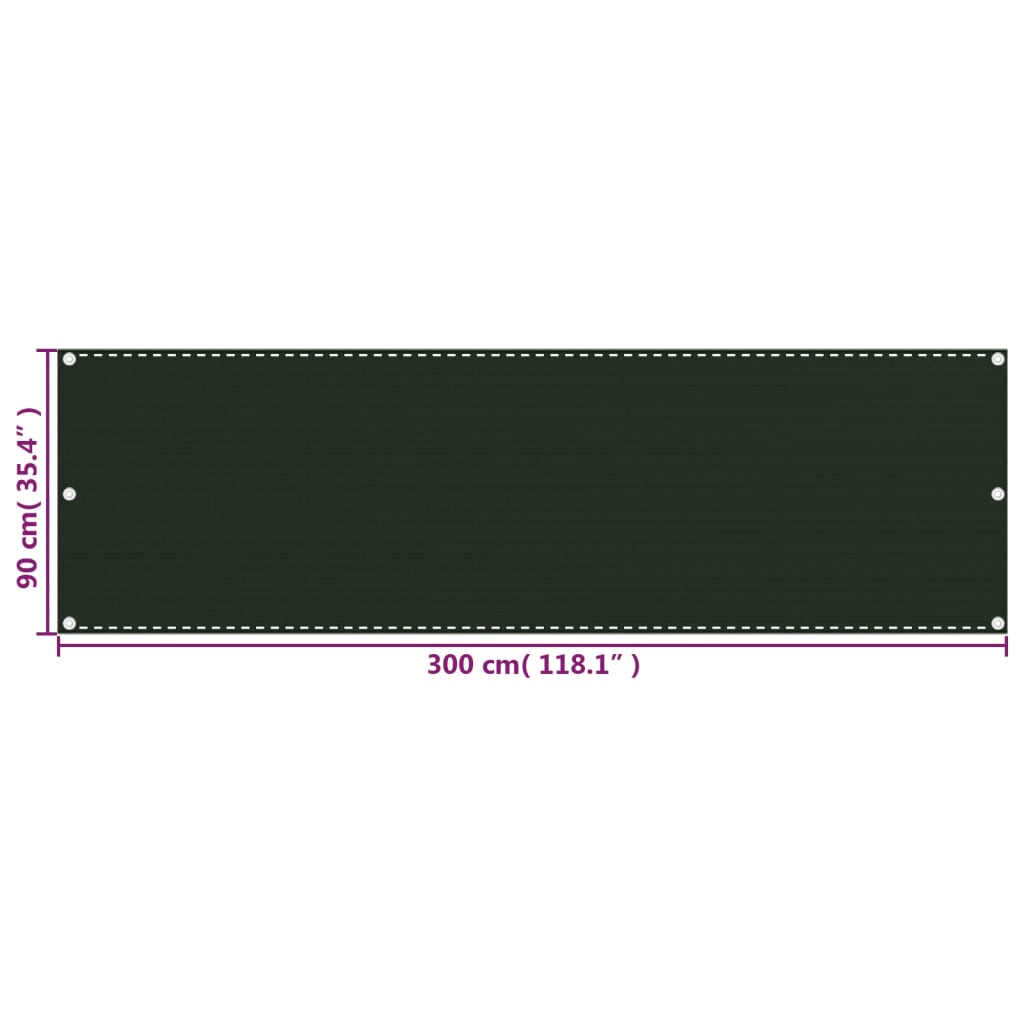 vidaXL Tela de varanda 90x300 cm PEAD verde-escuro