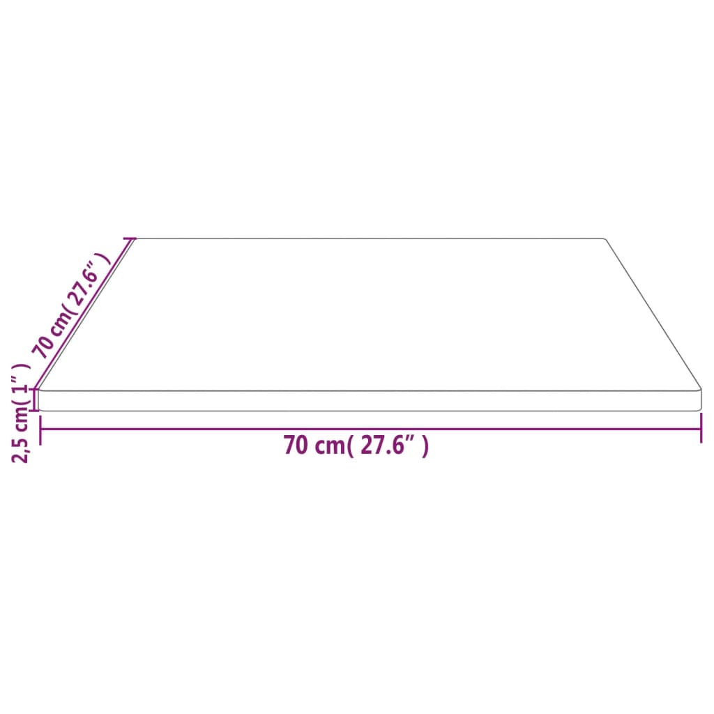 vidaXL Tampo de mesa quadrado 70x70x2,5 cm pinho maciço