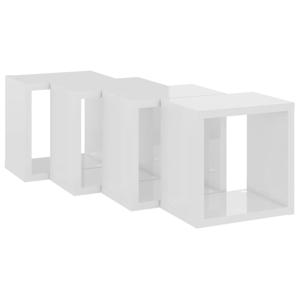 vidaXL Prateleiras parede forma de cubo 4pcs 22x15x22 cm branco brilh.