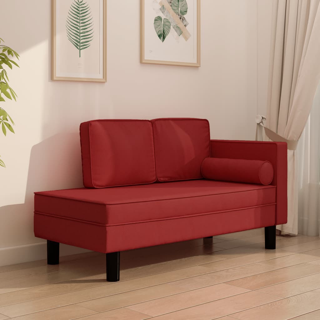 vidaXL Chaise longue + almofadões/rolo couro artificial vermelho tinto