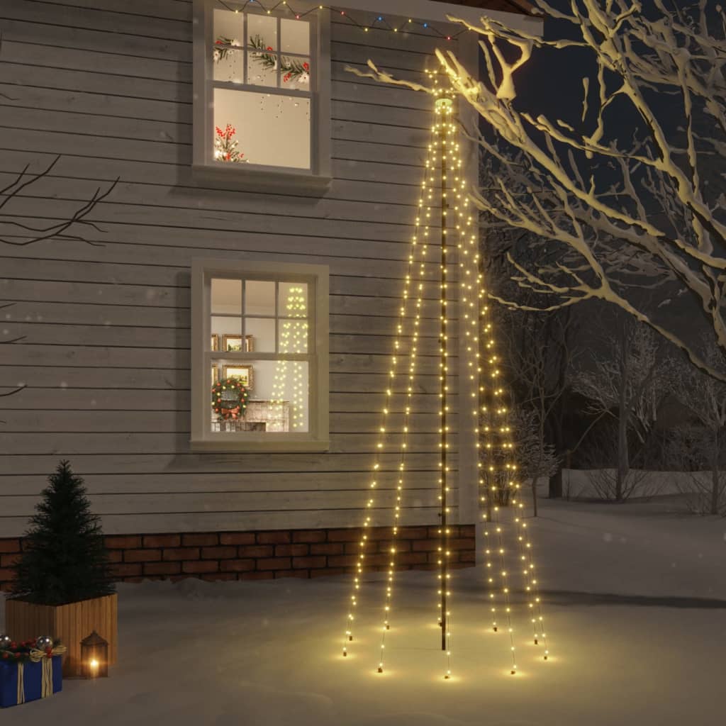 vidaXL Árvore de Natal com espigão 310 luzes LED 300 cm branco quente