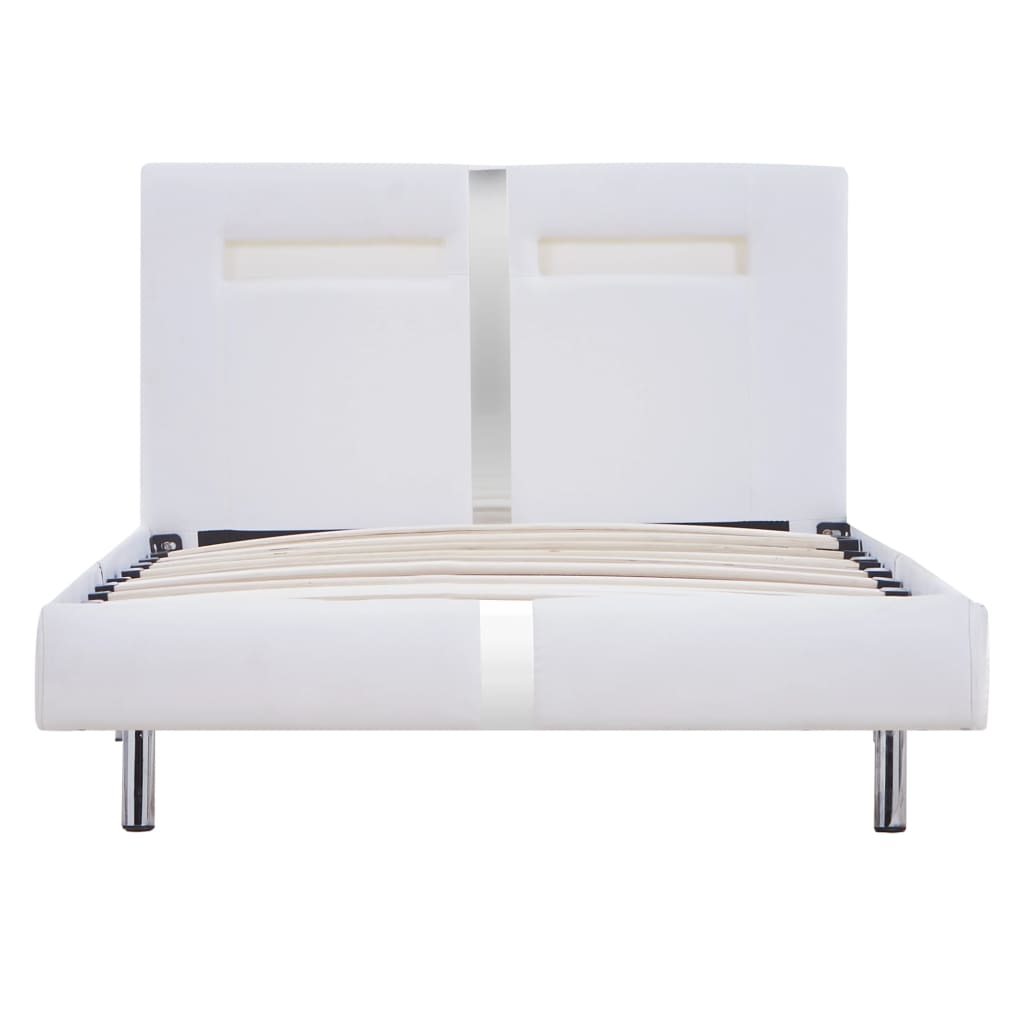 vidaXL Estrutura de cama c/ LEDs 90x200 cm couro artificial branco