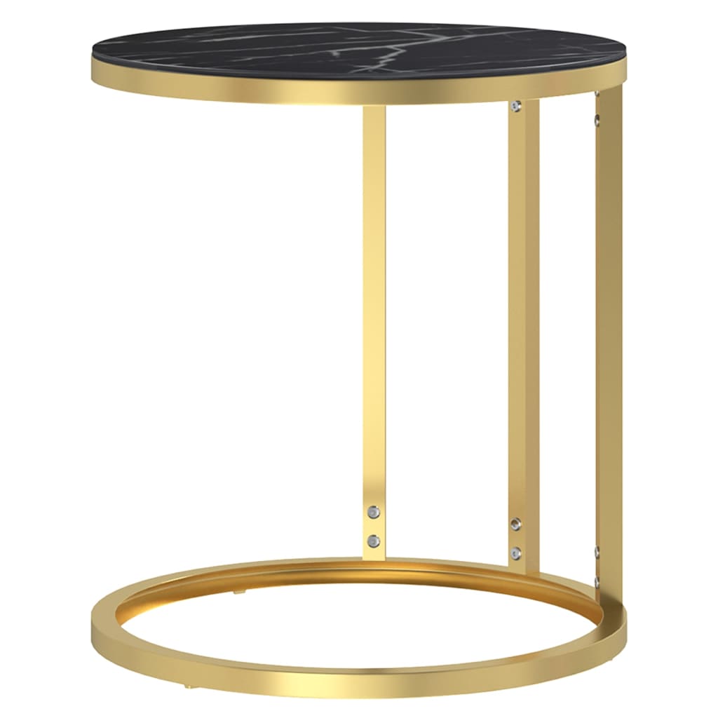 vidaXL Mesa de apoio 45 cm dourada e vidro temperado preto mármore