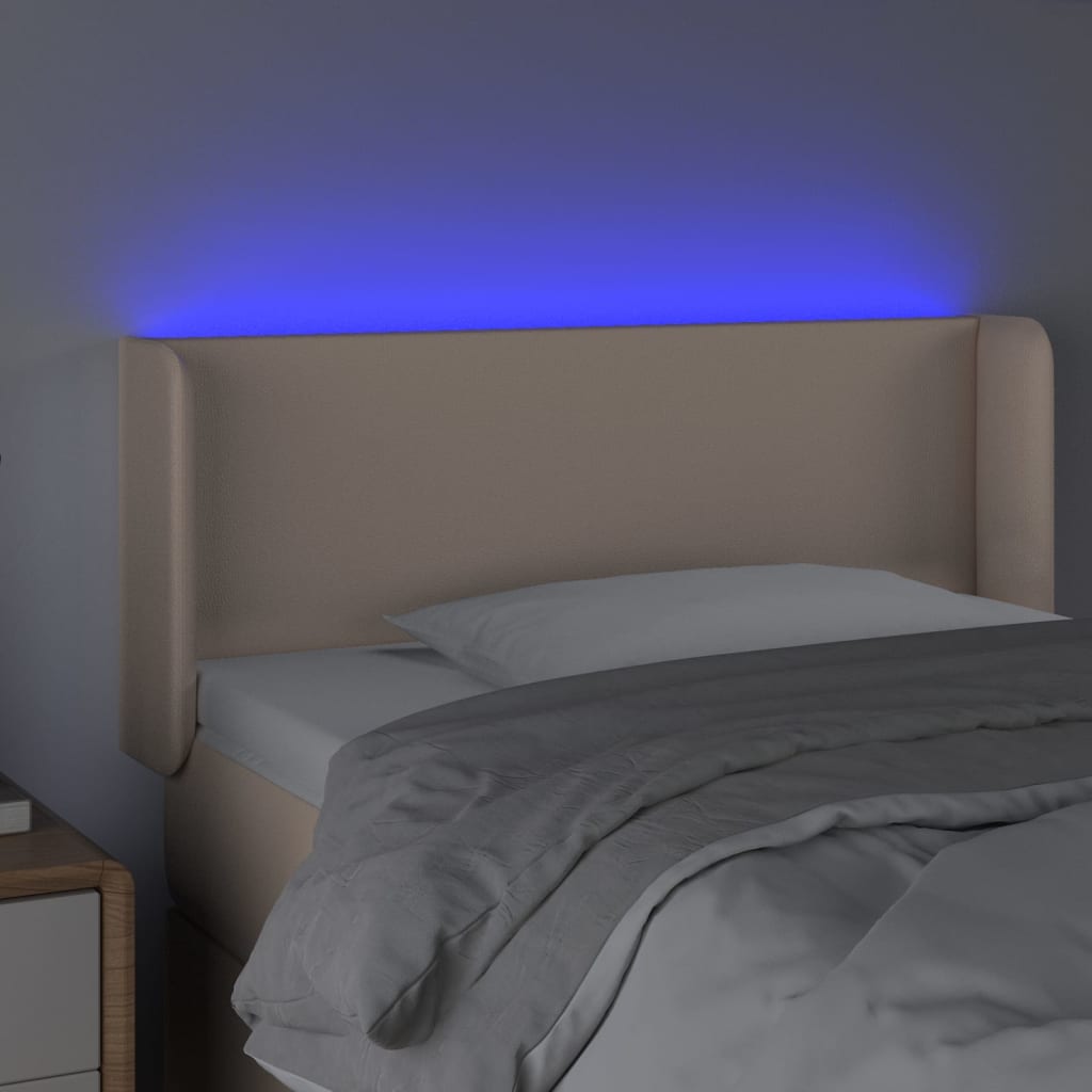 vidaXL Cabeceira cama c/ LED couro artificial 93x16x78/88cm cappuccino