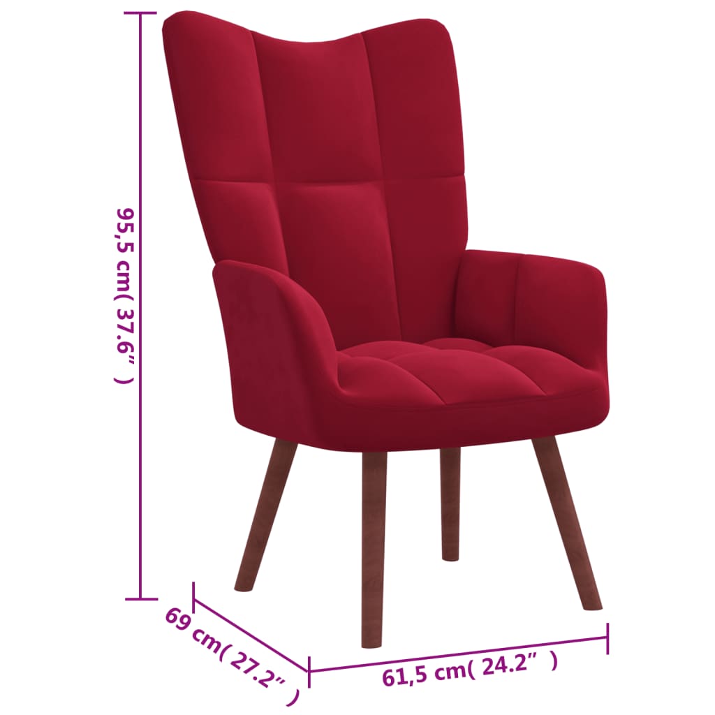 vidaXL Cadeira de descanso veludo vermelho tinto