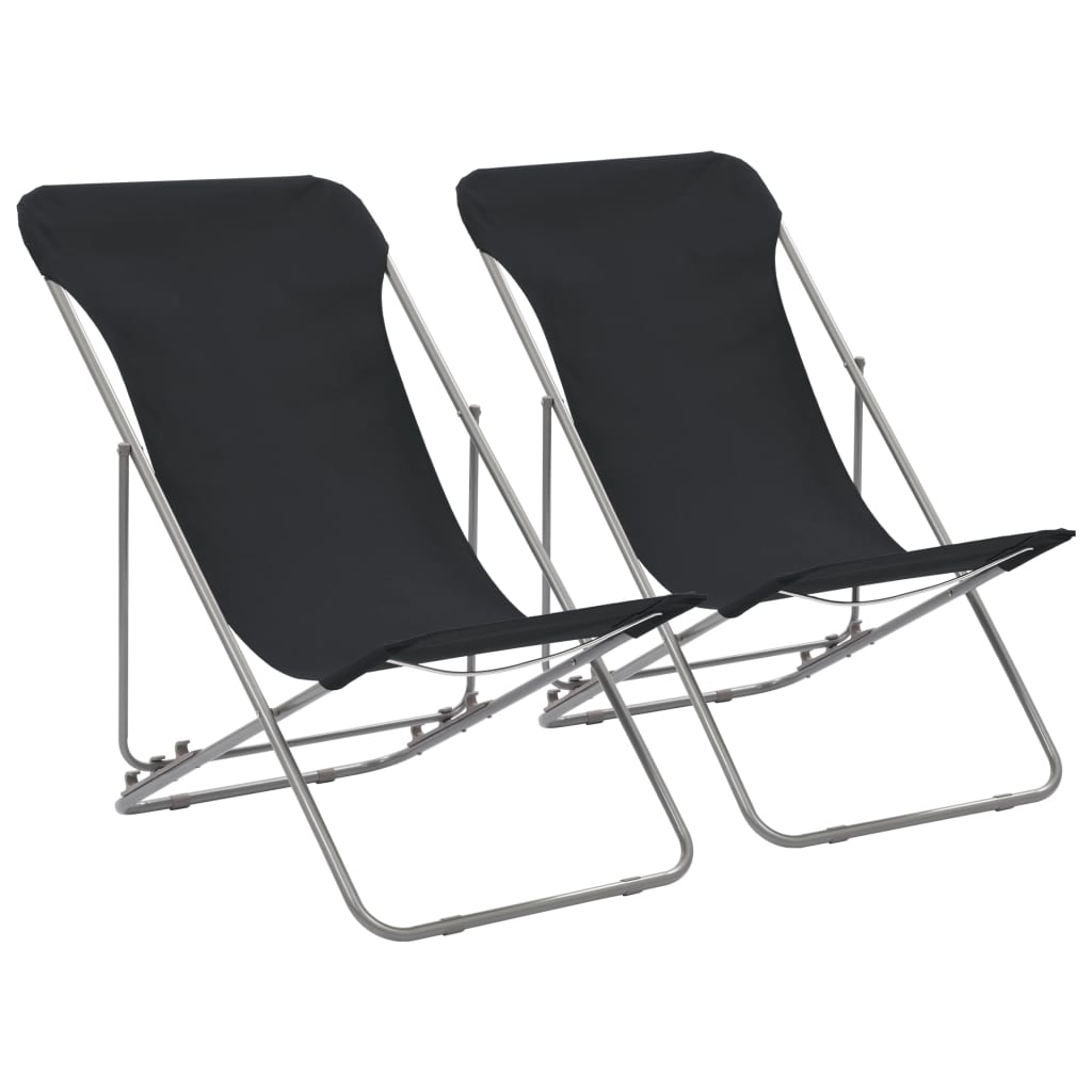 vidaXL Cadeiras de praia dobráveis 2 pcs aço e tecido oxford preto
