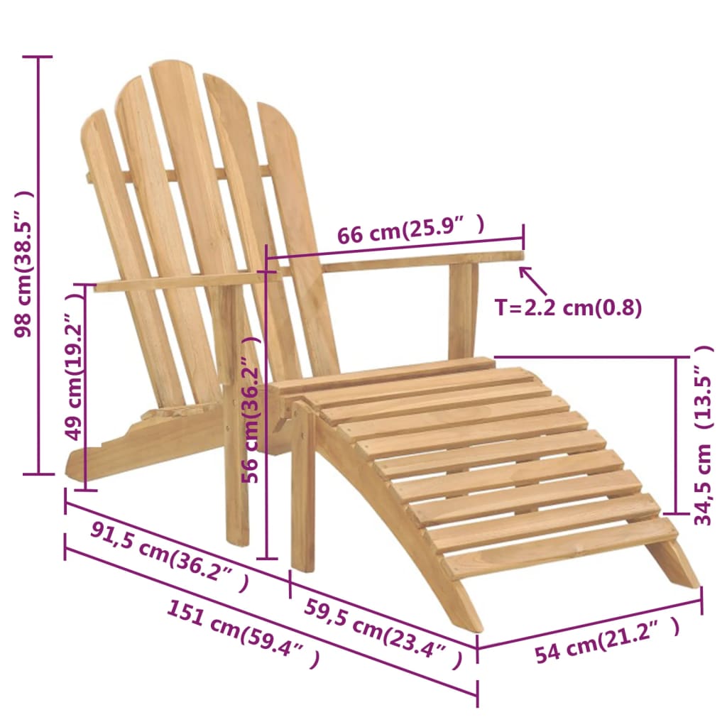 vidaXL Cadeiras Adirondack c/ apoio de pés 2pcs madeira de teca maciça