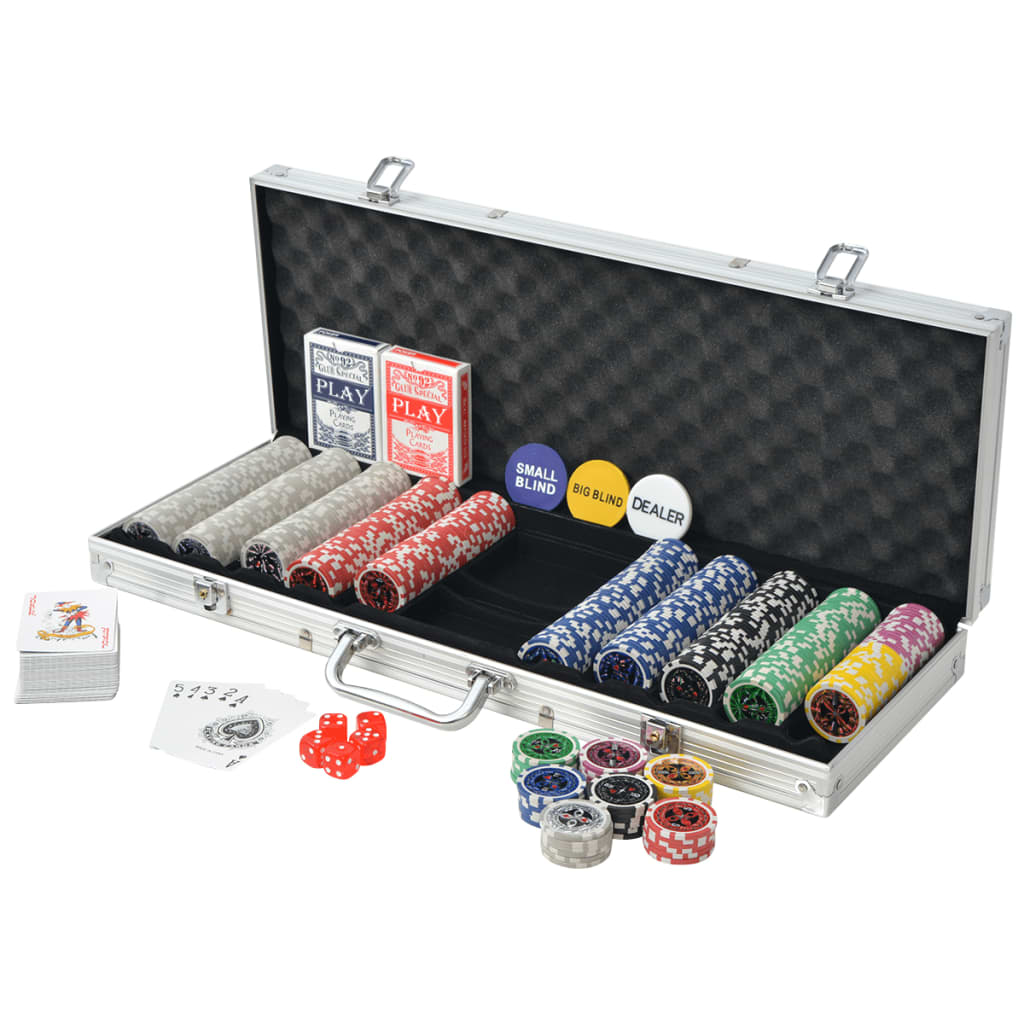 vidaXL Conjunto de póquer com 500 fichas a laser, alumínio