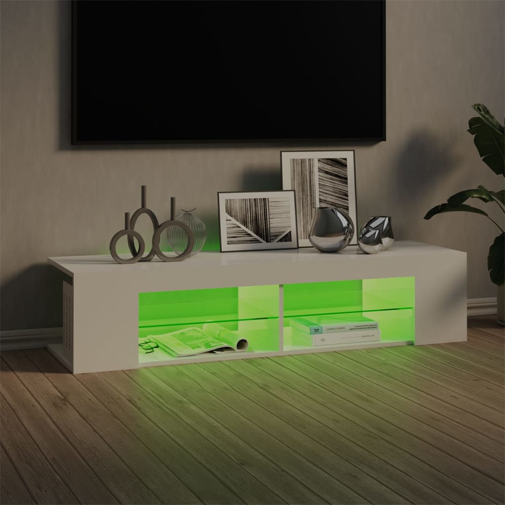 vidaXL Móvel de TV com luzes LED 135x39x30 cm branco brilhante