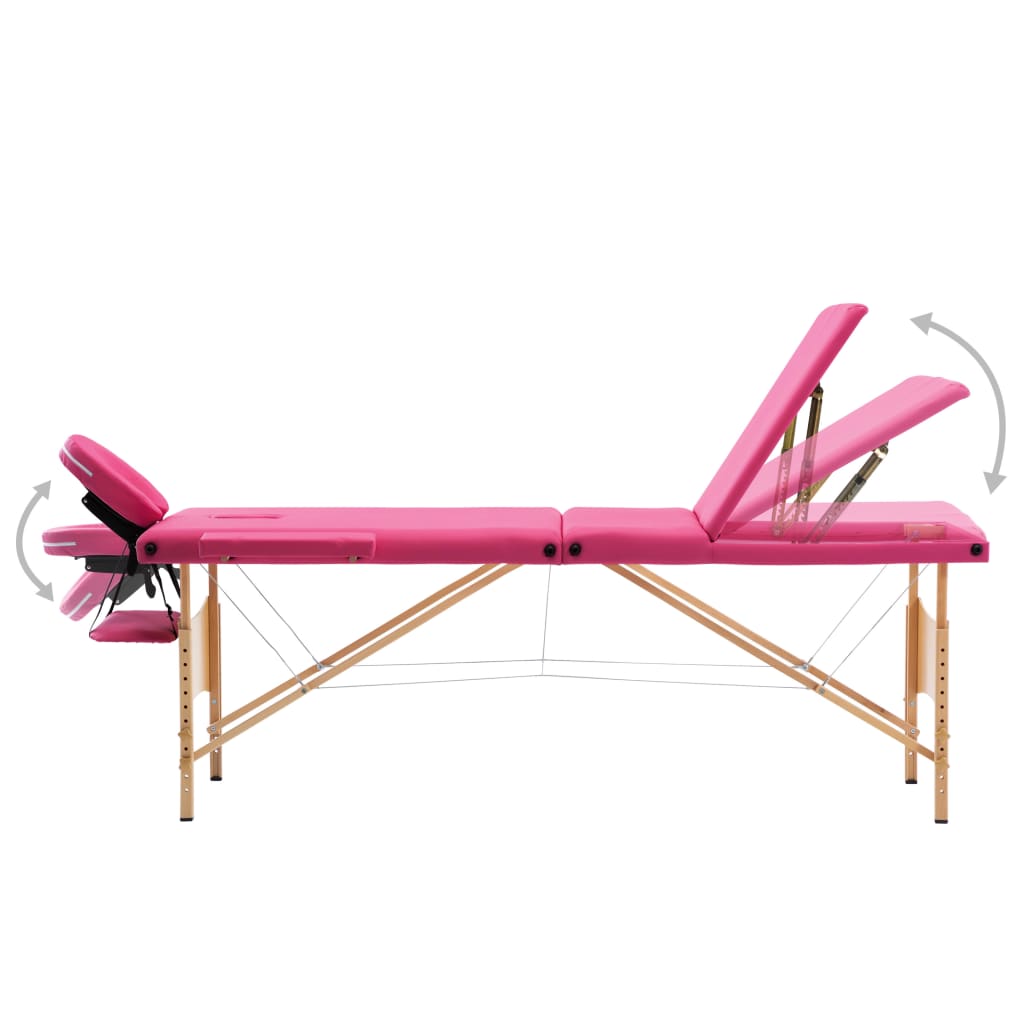 vidaXL Mesa de massagens dobrável 3 zonas madeira rosa