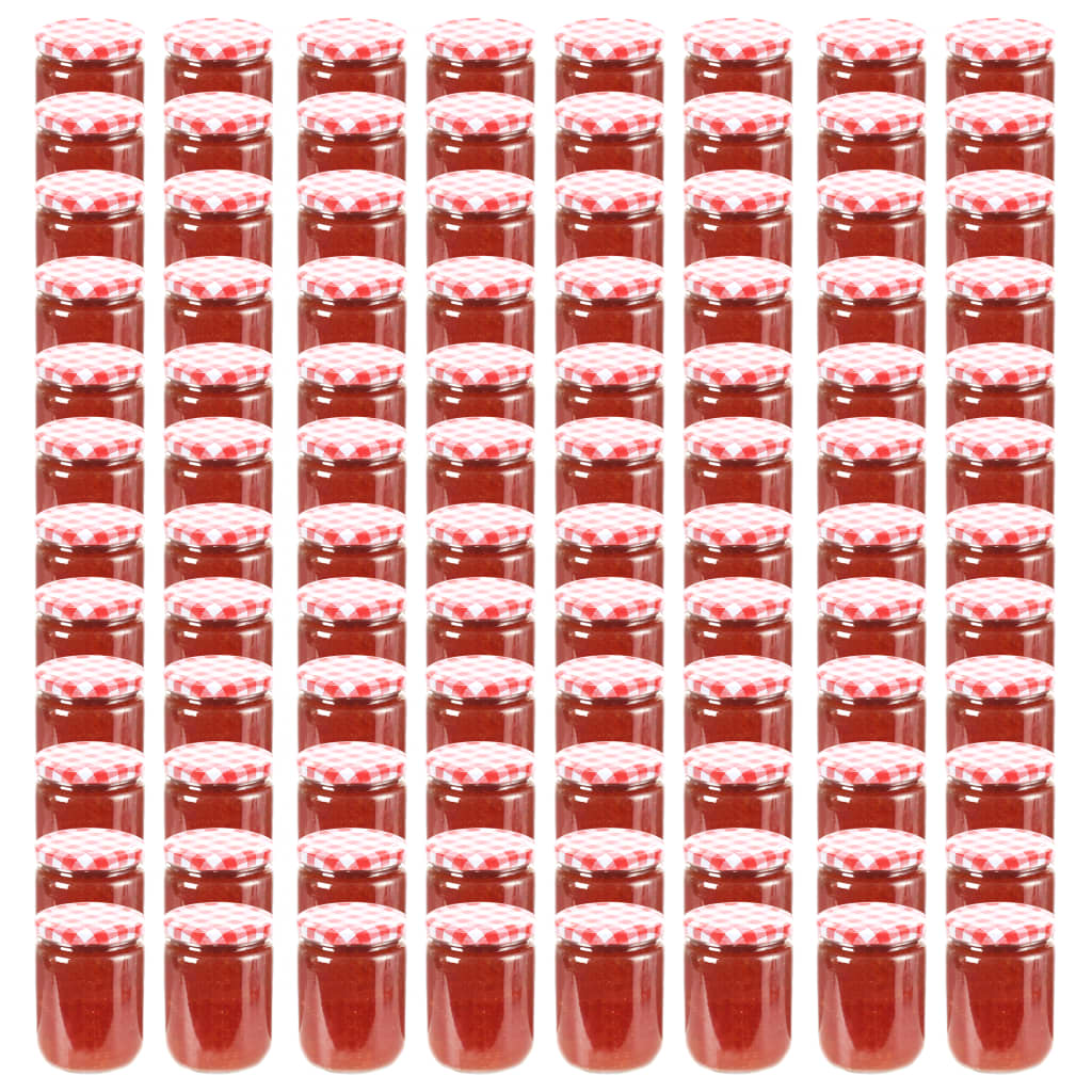 vidaXL Frascos de vidro com tampas brancas e vermelhas 96 pcs 230 ml