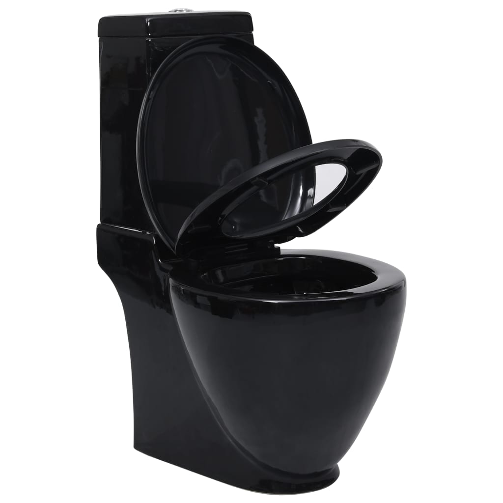 vidaXL Sanita WC redonda cerâmica c/ descarga água inferior preto