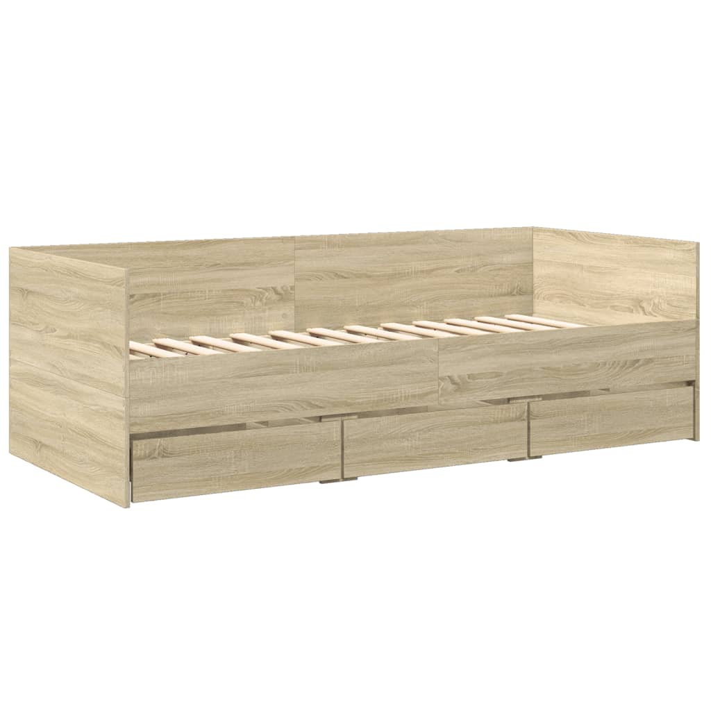 vidaXL Sofá-cama com gavetas derivados de madeira carvalho sonoma