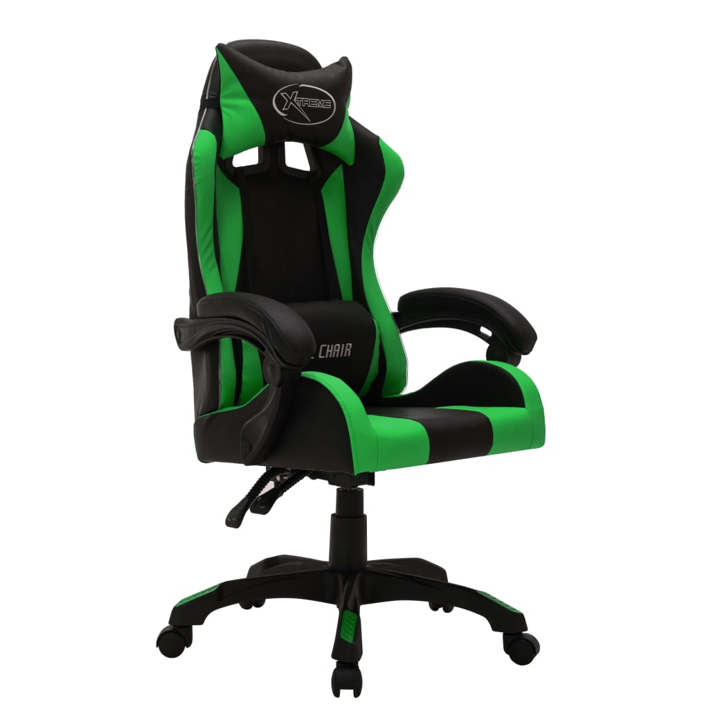 vidaXL Cadeira estilo corrida luzes LED RGB couro artif. verde/preto