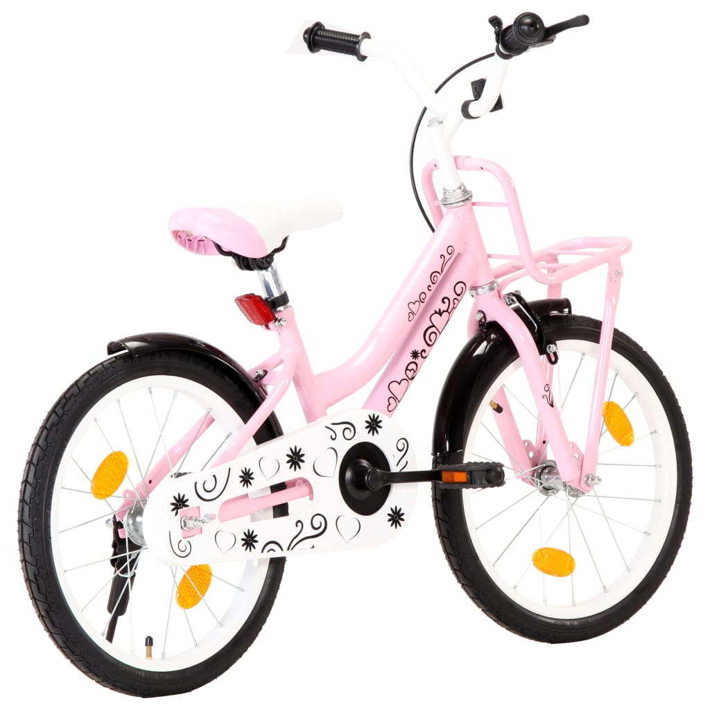 vidaXL Bicicleta criança c/ plataforma frontal roda 18" rosa/preto