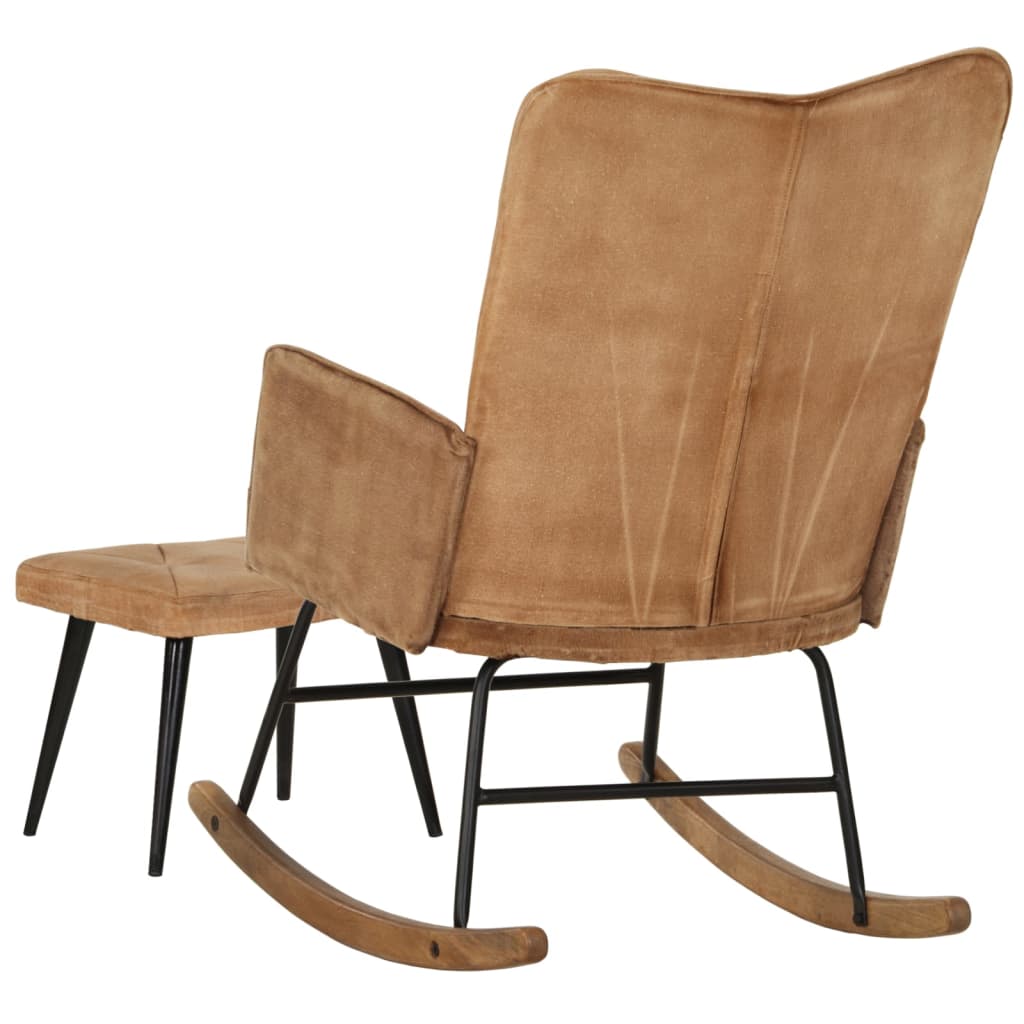 vidaXL Cadeira de baloiço com apoio de pés lona vintage castanho