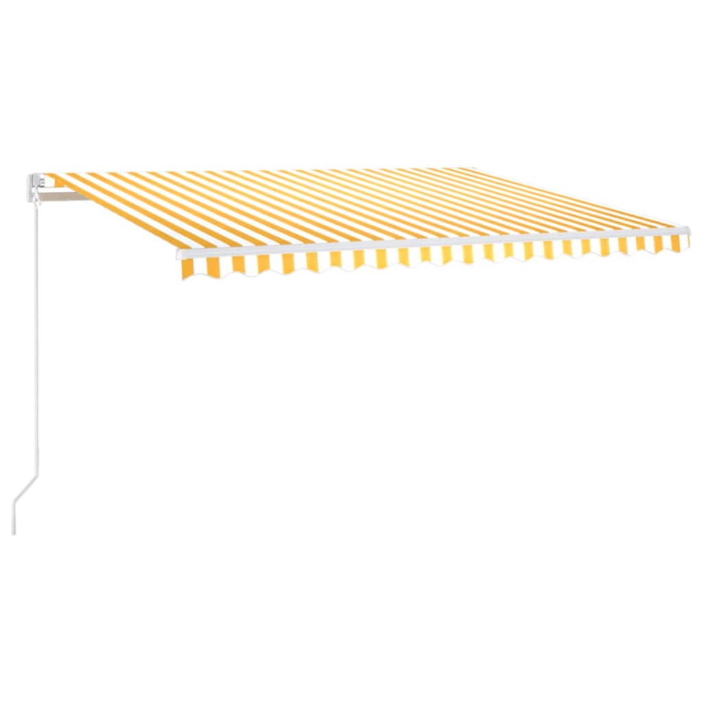 vidaXL Toldo retrátil manual com LED 450x350 cm amarelo e branco