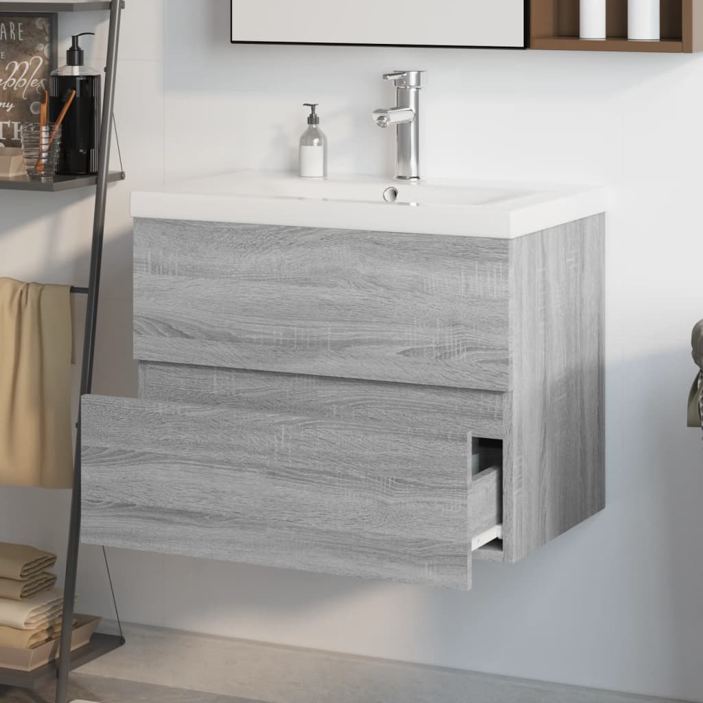 vidaXL Armário lavatório + lavatório embutido madeira sonoma cinza