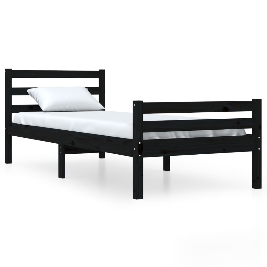 vidaXL Estrutura cama pequena solteiro 75x190 cm madeira maciça preto