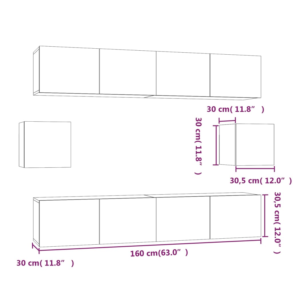 vidaXL Conjunto móveis de TV 6 pcs madeira processada branco