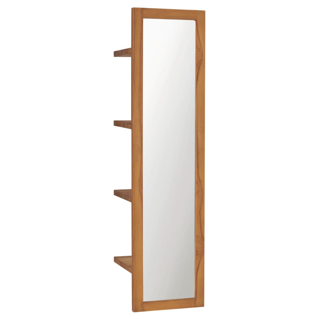 vidaXL Espelho de parede com prateleiras 30x30x120 cm teca maciça