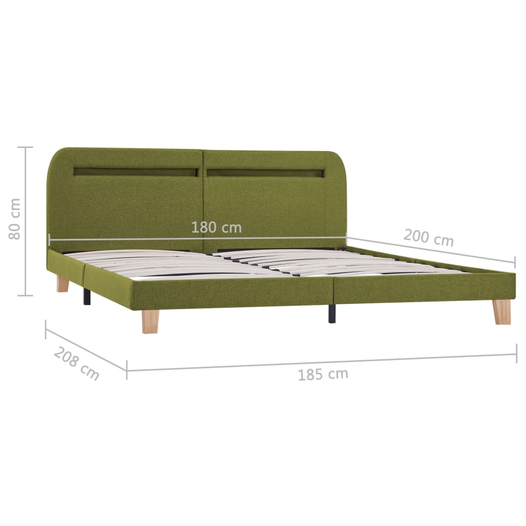 vidaXL Estrutura de cama com LED em tecido 180x200 cm verde