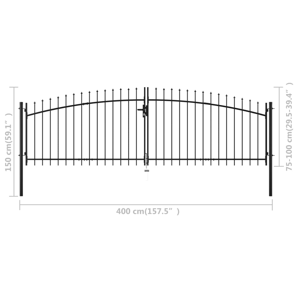 vidaXL Portão de cerca com porta dupla e topo em lanças 400x150 cm