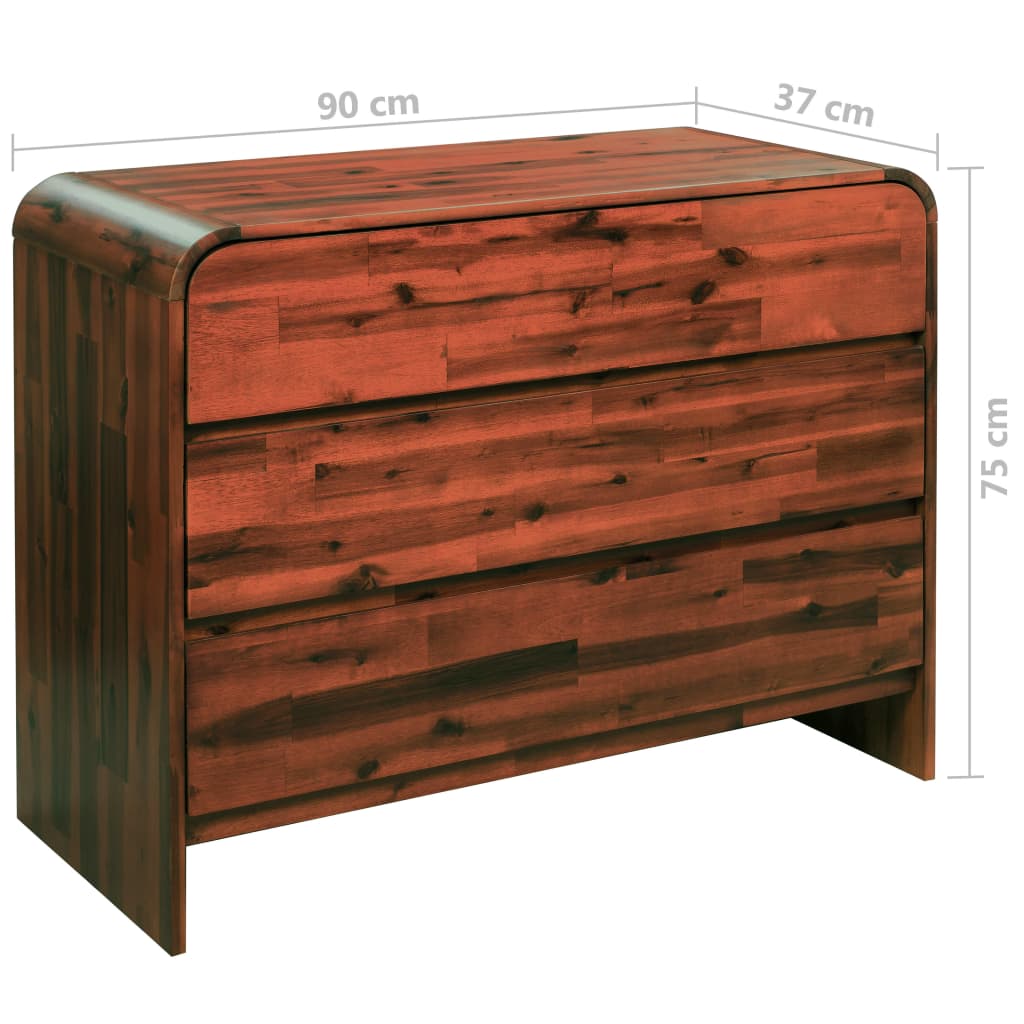 vidaXL Cómoda em madeira de acácia maciça 90x37x75 cm
