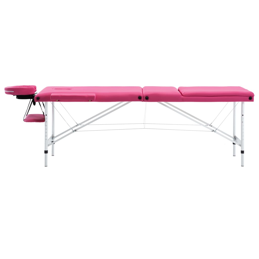 vidaXL Mesa de massagens dobrável 3 zonas alumínio rosa
