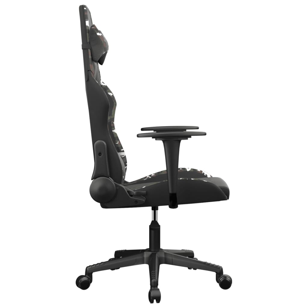vidaXL Cadeira gaming massagens couro artificial preto e camuflagem