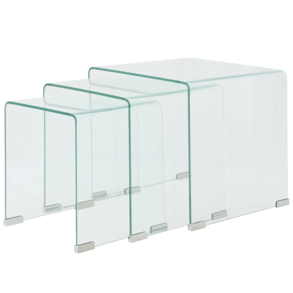 vidaXL Conjunto mesas de encastrar 3 pcs vidro temperado transparente