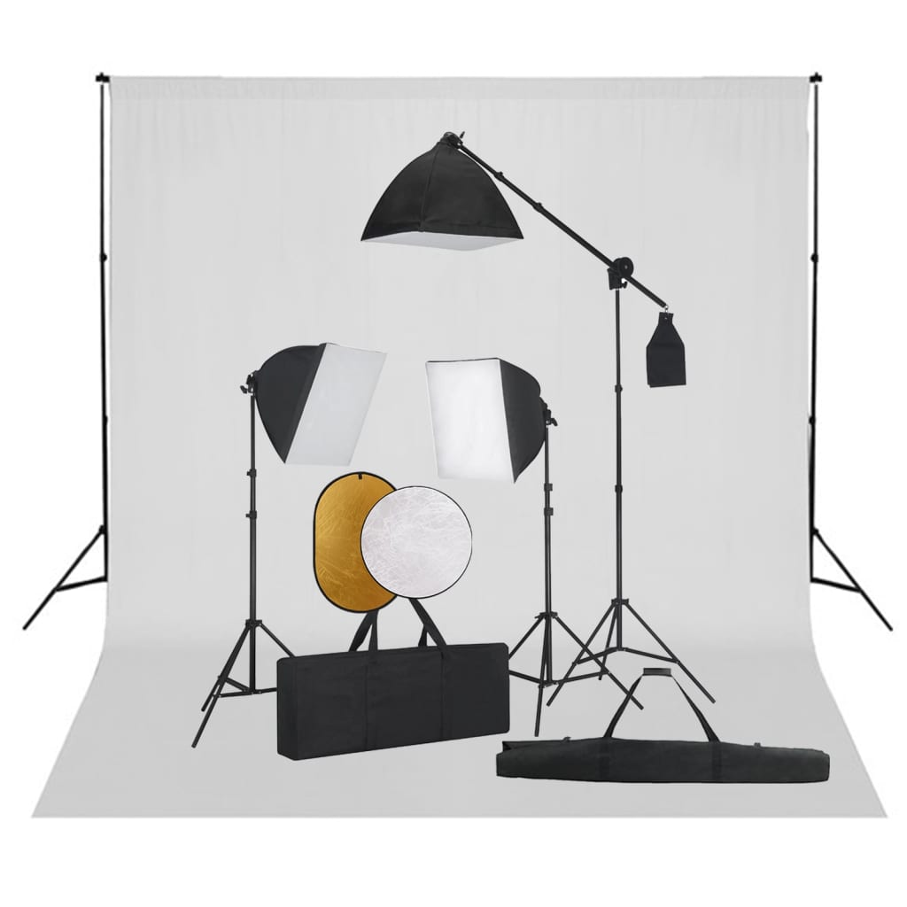vidaXL Kit estúdio fotográfico com softbox iluminação/fundo/refletor